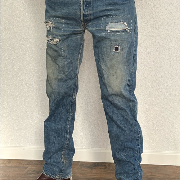 Wabi Sabi /kentsugi Repaired vintage Levi’s 501 Denim Jeans 36x32 USA 80’s - Picture 12 of 15